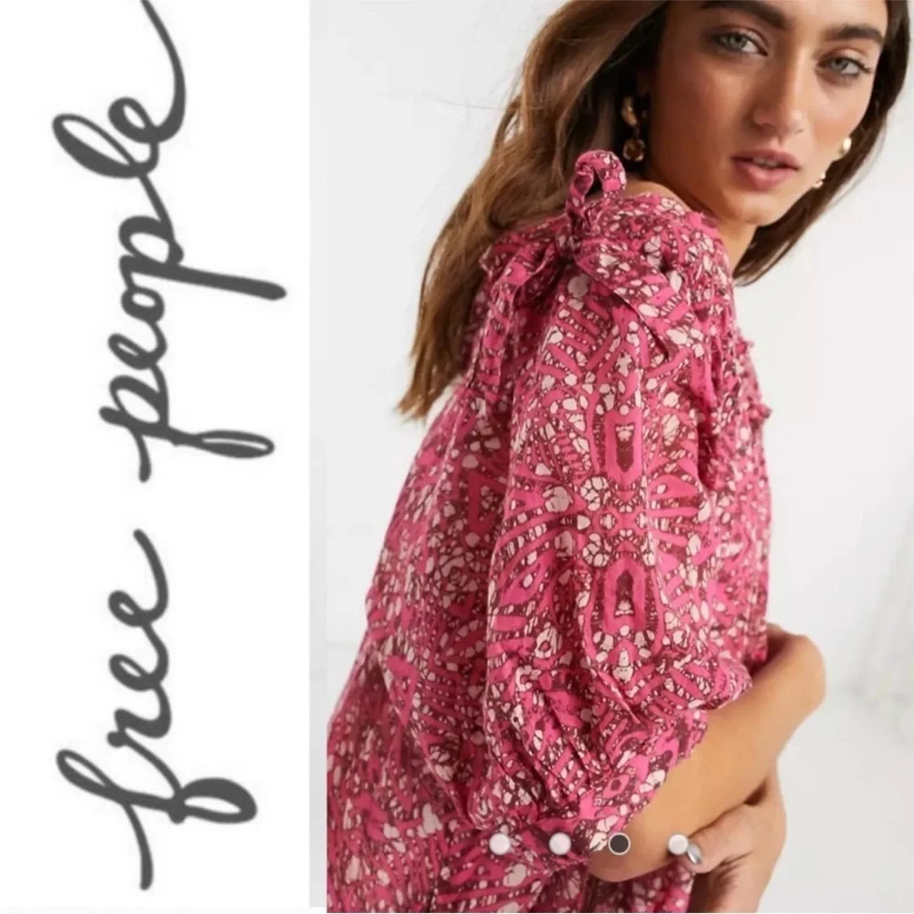 Free People Jet SetBardot Floral Printed Babydoll Oversized Mini Dress XS NWOT - Picture 2 of 8